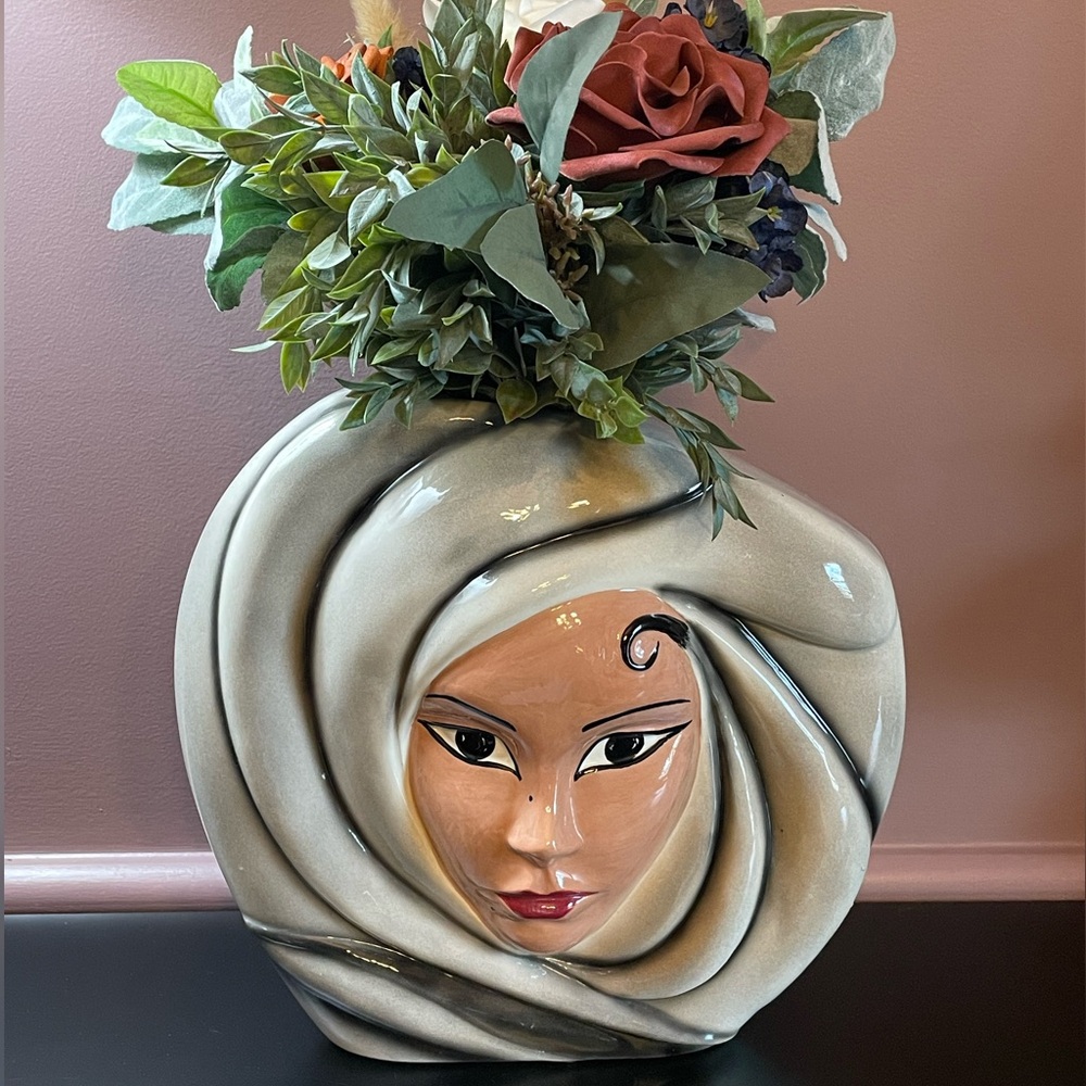 1980s Postmodern Ceramic Face Vase